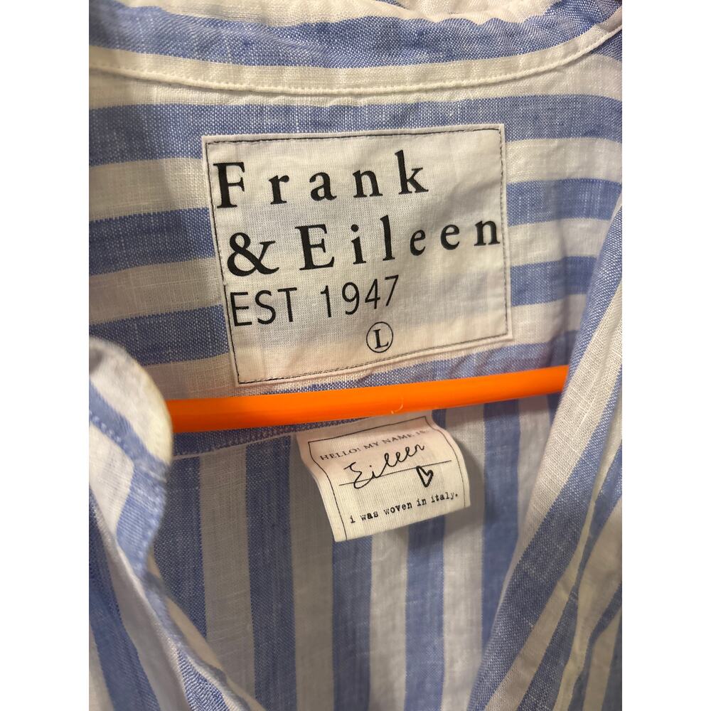 Frank & Eileen blue chambray white stripe linen Eileen shirt EUC sz large - Picture 4 of 5